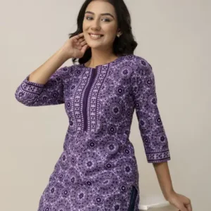 Women Printed Viscose Rayon Straight Kurta  (Purple)