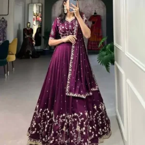 Embellished Semi Stitched Lehenga Choli  (Purple)