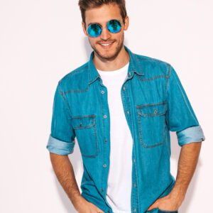 Men Regular Fit Solid Denim Shirt